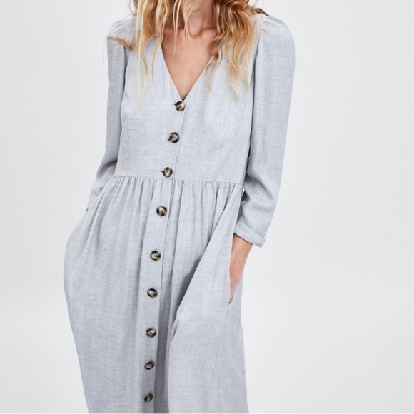 Zara Grey Midi Button Down Dress - Picture 2 of 4